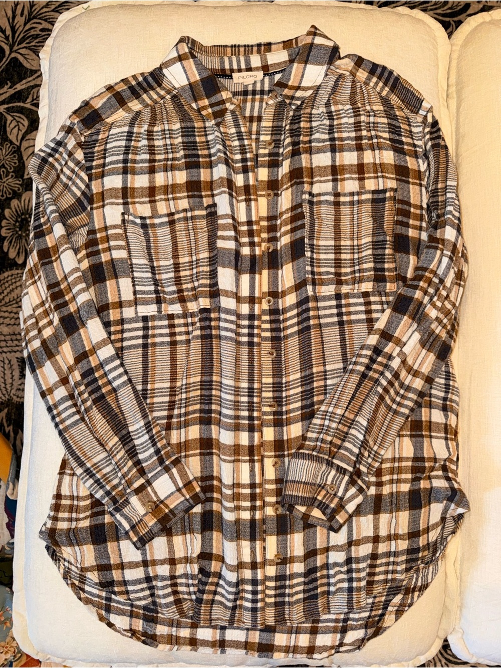 Pilcro Brown White and Black Plaid Button-Down Shirt